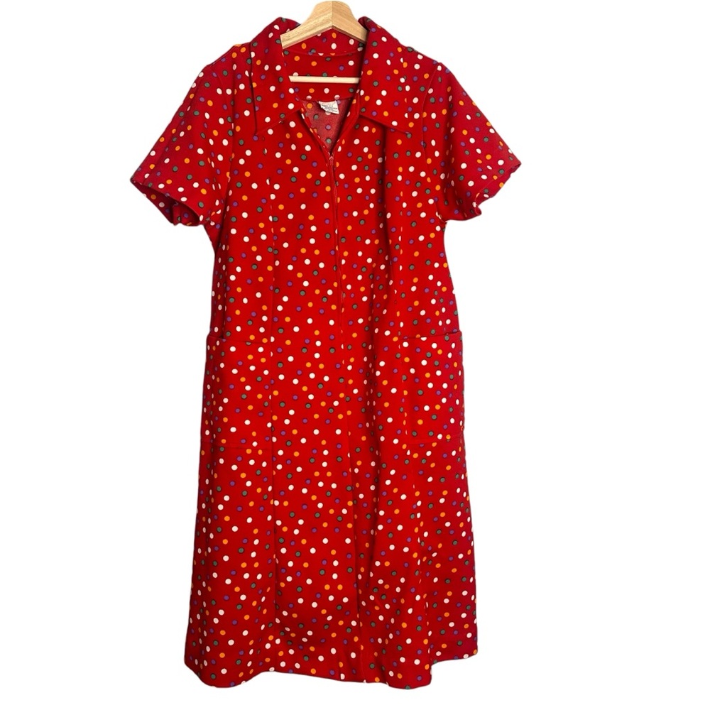Vintage 60s Polka Dot Half Zip Pullover House Dress